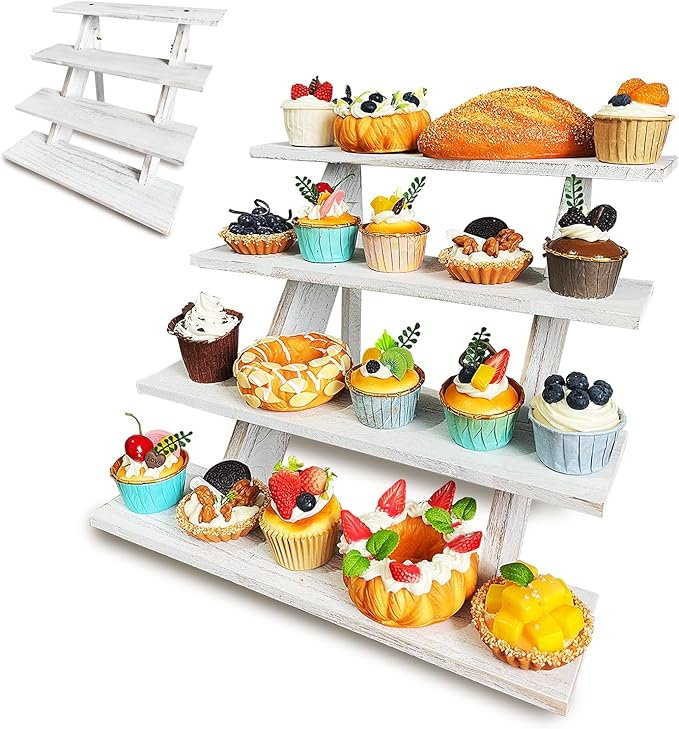 Wooden Cupcake Stand 4 Tier White Cupcake Stand Rustic Wood Cake Stand for 24 Cupcakes Wedding Cupcake Display