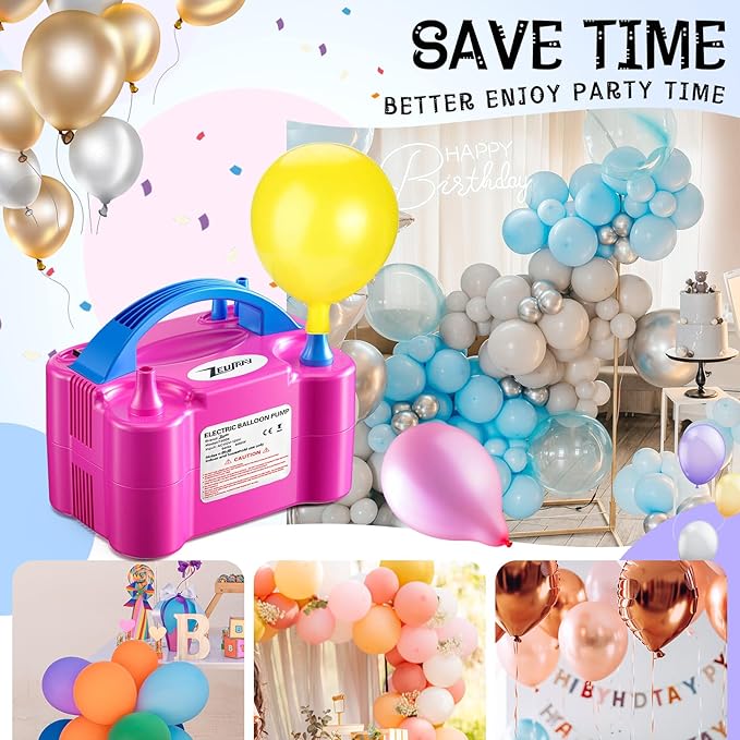 Balloon Pump Electric, Portable Balloon Inflator, Dual Nozzle 110v 600w With 113 Accessories Including Electric Air Pump, Birthday Decorations, Party Decorations, Suitable Gender Reveal, Baby Shower