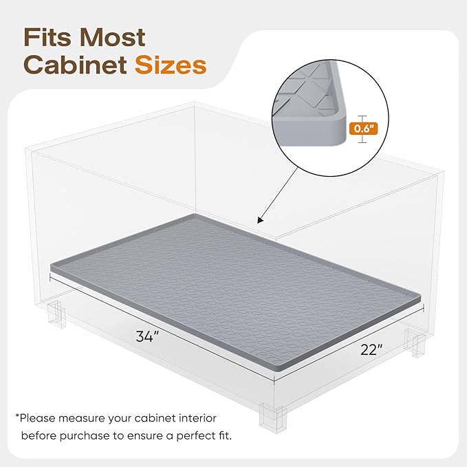 TRZZ Silicone Waterproof Under Sink Mat 34" x 22", Drip Tray and Cabinet Liner for Kitchen and Bathroom, Prevents Water Damage and Organizes Cabinets (Light Blue)