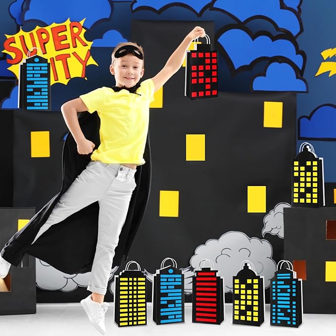 CHUNNIN 24Pcs Skyscraper City Party Favor Bags for Super Themed Hero Party Decorations City Skyline Buildings Treat Bags Hero Parties Candy Goodies Bag for Boys Girls Birthday Baby Shower Supplies