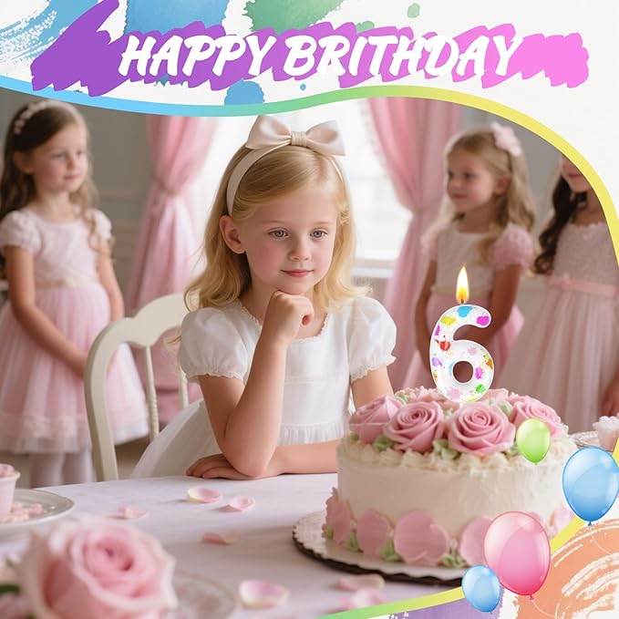 Paint Birthday Candles, Art Paint Party Decoration Supplies, Birthday Number Candles for Cake Topper (Multicolour, Number 6)