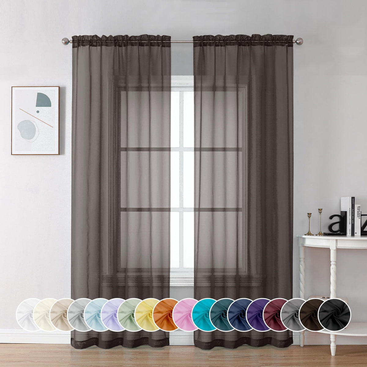 Chocolate Brown Sheer Curtains 72 Inch Length 2 Panels (2 Count)
