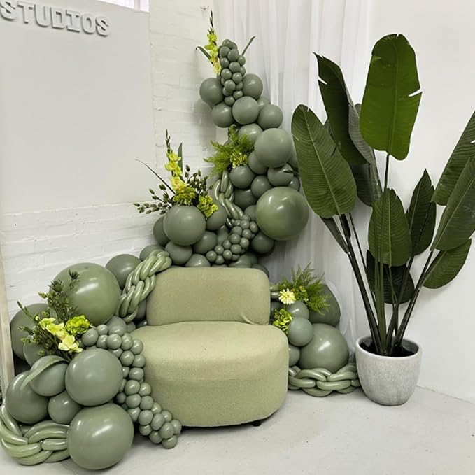 Awenztech 110pcs Sage Green Balloons, 18 12 10 5 inch Sage Green Balloons Different Sizes Balloon Arch Kit for Wedding Engagement Bridal Shower Baby Shower Birthday Party Decorations