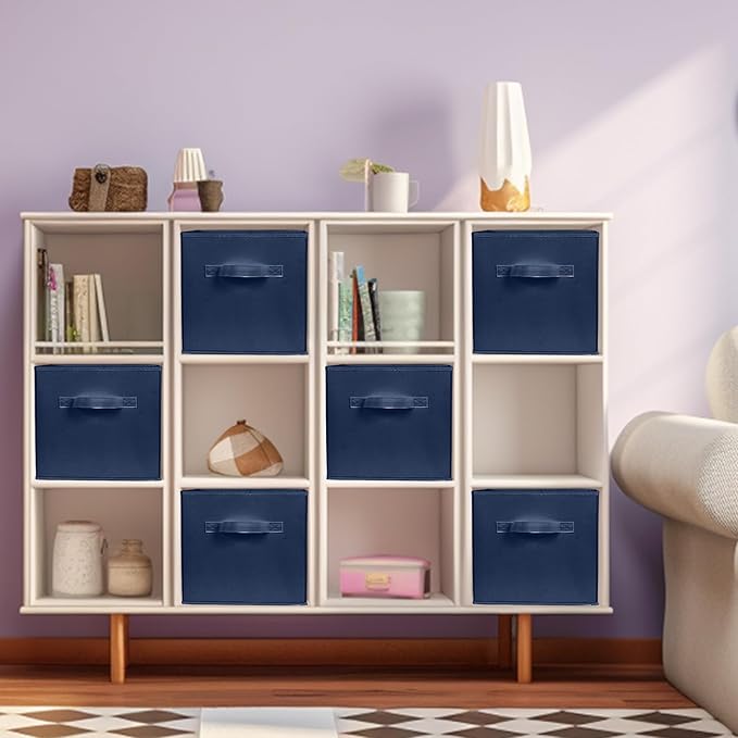 ShellKingdom Storage Bins, Foldable Fabric Storage Cubes and Cloth Organizer Drawer for Closet and Toys, 6 Pack (Dark Blue)
