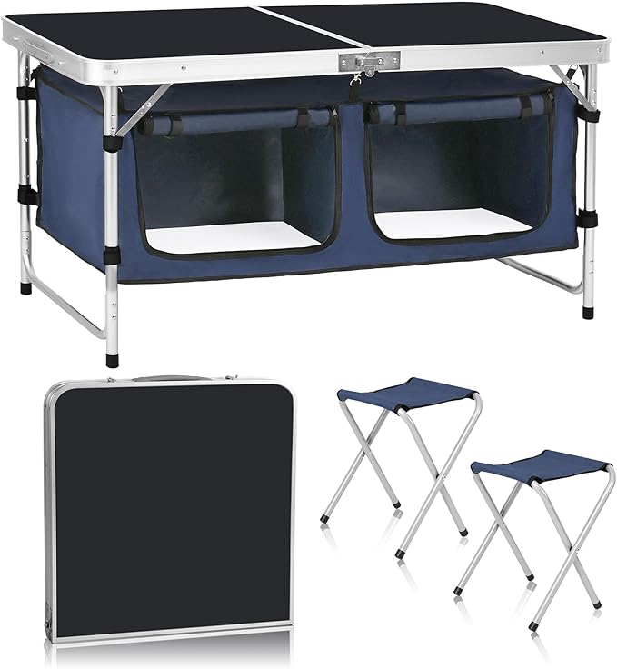 Camp Field Camping Folding Aluminum Table with Adjustable Legs for Outdoor Travel Beach, Backyards, BBQ, Party and Picnic Foldable Table
