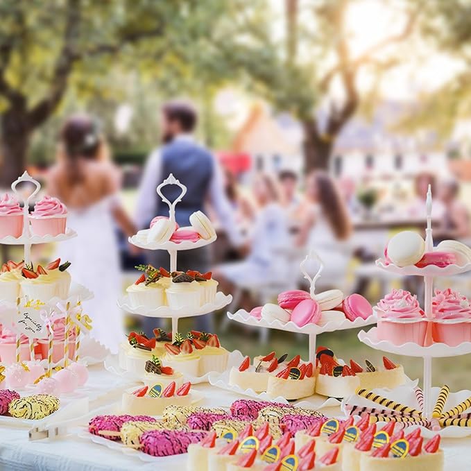 15 PCS Dessert Table Display Set White Cupcake Stand,3 Tiered Tray Stand Cup Cake Tower Holder, Cake Stand Serving Trays Dessert Display Stands for Tea Party Wedding Baby Shower-White