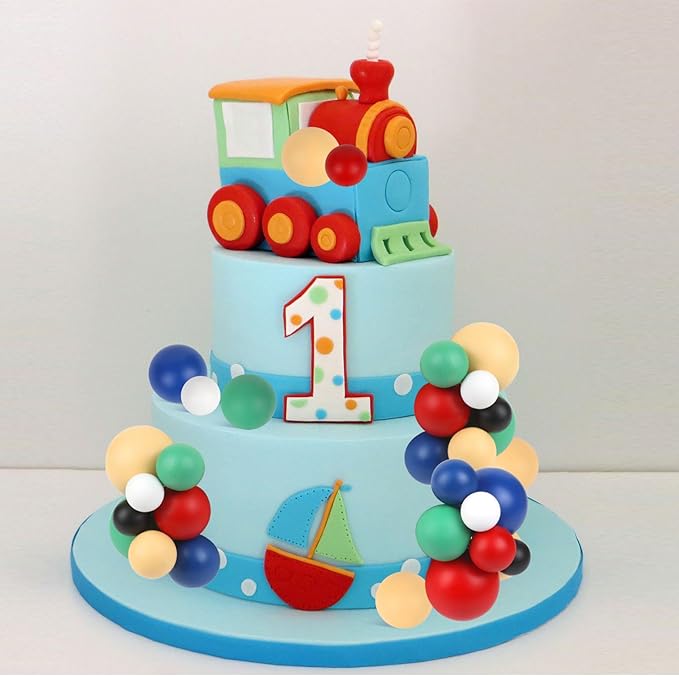 52 Pcs Ball Decorations - Red Green Blue Yellow Black White Dessert Picks Cake Cupcake Toppers for Birthday Party Baby Shower Gender Reveal Supplies