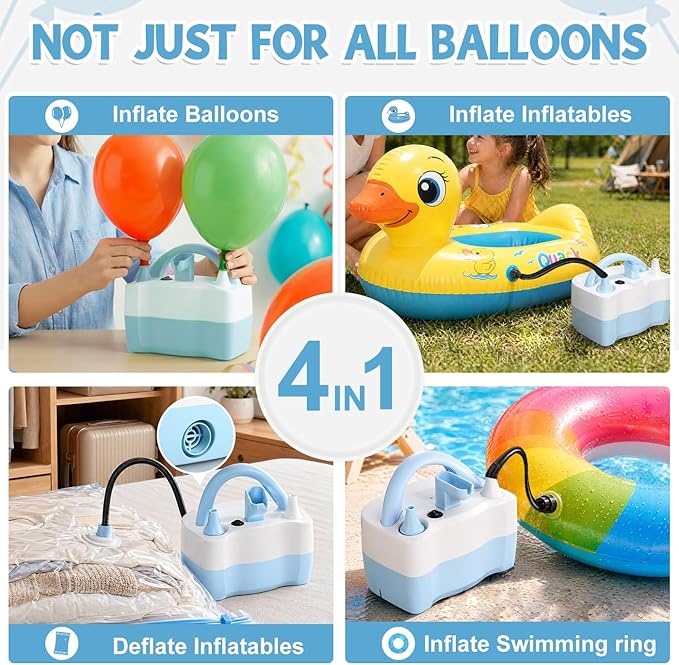 Electric Balloon Pump, 4-in-1 Balloon Inflator with Auto Deflate Function, Portable Air Filler Machine for All Latex & Foil Balloons, Fast Inflation & Quick Deflation for Party Decoration