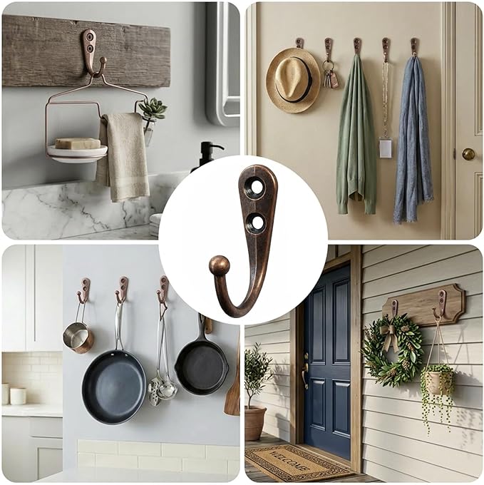 POZEAN 60 Pack Wall Hooks for Hanging, Heavy Duty Small Coat Hooks Wall Mounted for Living Room, Bathroom, Kitchen, Bedroom for Key, Cup, Bag, Hat, Scarf, and More (Oil Rubbed Bronze)
