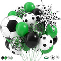 Football Balloons, 12 Inch Soccer Balloons with Green Black White Latex Soccer Printed Star Foil Balloons With Ribbons for Football Sport Theme Party Decorations Birthday Supplies