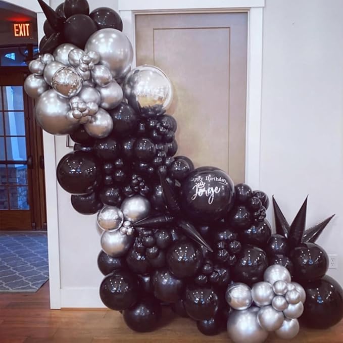 Black and Silver Balloons Garland Arch Kit, Black Silver Balloons for Birthday, Wedding, Graduation, Anniversary Decorations