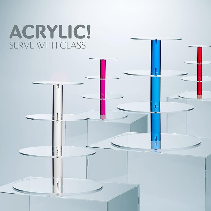 4-Tier Acrylic Cupcake Stand For 36 Cupcakes, Cupcake Tower Made with Finest Food Grade Acrylic, Cupcake Holder Designed With Glassy Stem For Modern Cupcake Display, For Wedding & Party. Clear