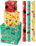 WERNNSAI Cat Christmas Wrapping Paper Rolls - 3 Rolls 17” x 120” Kids Cat Christmas Wrapping Paper Medium Roll Set Funny Kitten Christmas Wrapping paper Xmas Rolls Party Gift Decoration, for Girls/Boys