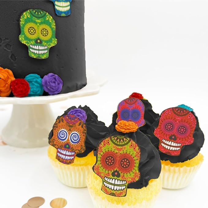 Sugar Robot Inc. Sugar Skulls - Set of 24 - Edible Halloween Cake Toppers