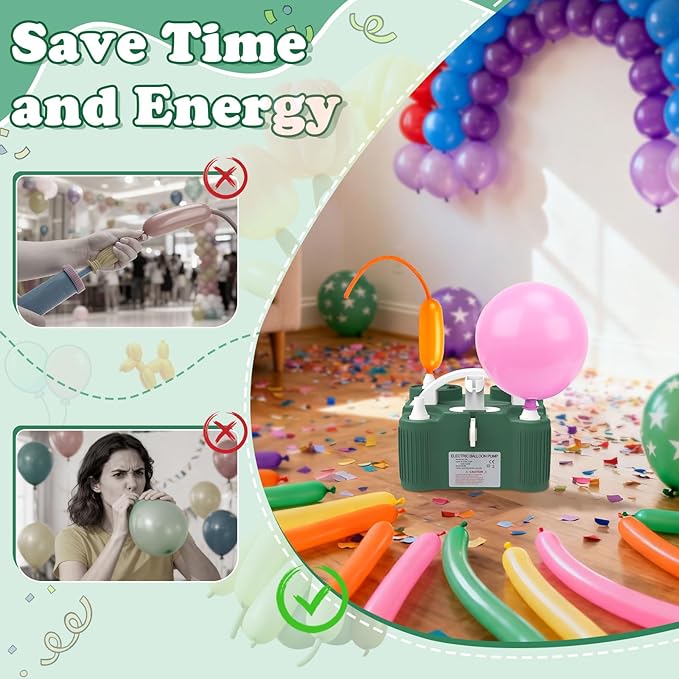 AXHJ Electric Balloon Pump, Portable Electric Air Balloon Pump Dual Nozzle Air Blower Pump, Balloon Inflator for Party Decorations