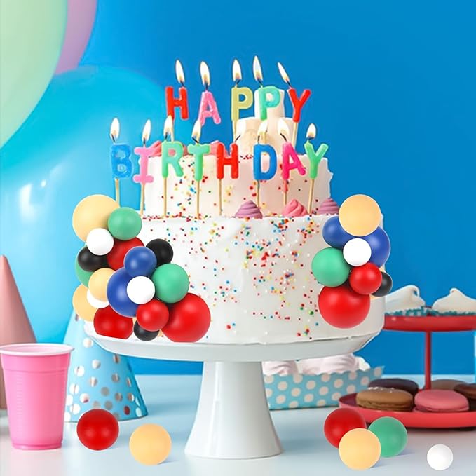 52 Pcs Ball Decorations - Red Green Blue Yellow Black White Dessert Picks Cake Cupcake Toppers for Birthday Party Baby Shower Gender Reveal Supplies