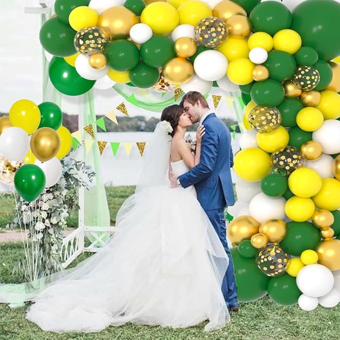 Dark Green, White, Metallic Gold, Yellow Balloons Set - 122PCS Tractor Party Supplies Latex Balloons for Tractor Birthday Baby Shower Farm yard Tractor Wedding Party Supplies