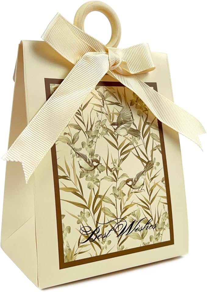 20PCS Mini Gift Bags, Bird & Flower Goodie Bags with Ribbon Handle for Party Favors Treat Boxes Wedding Bridal Baby Shower Birthday Party Presents 3.9"x2.6"x1.4"(Ivory White)
