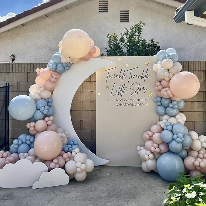 Pink Blue Gold Gender Reveal Balloon Garland Arch Kit, 127Pcs Twinkle Twinkle Little Star Party Decorations with Moon Star Foil Balloons for Baby Shower Boy or Girl Birthday Party Supplies