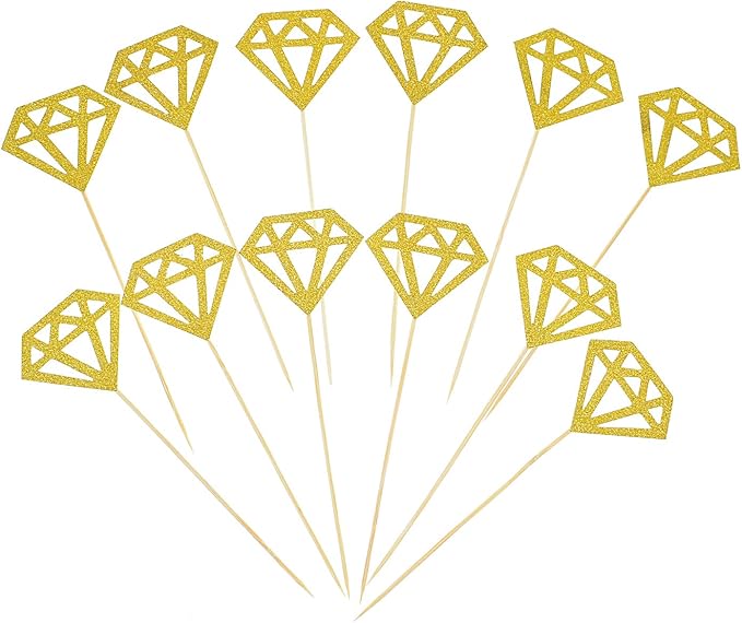 50 Pack Cupcake Toppers Golden Glitter Diamond Cakes Toppers Cupcake Decor Party Cake Decoration Supplies