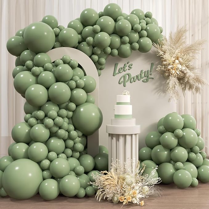 Awenztech 110pcs Sage Green Balloons, 18 12 10 5 inch Sage Green Balloons Different Sizes Balloon Arch Kit for Wedding Engagement Bridal Shower Baby Shower Birthday Party Decorations