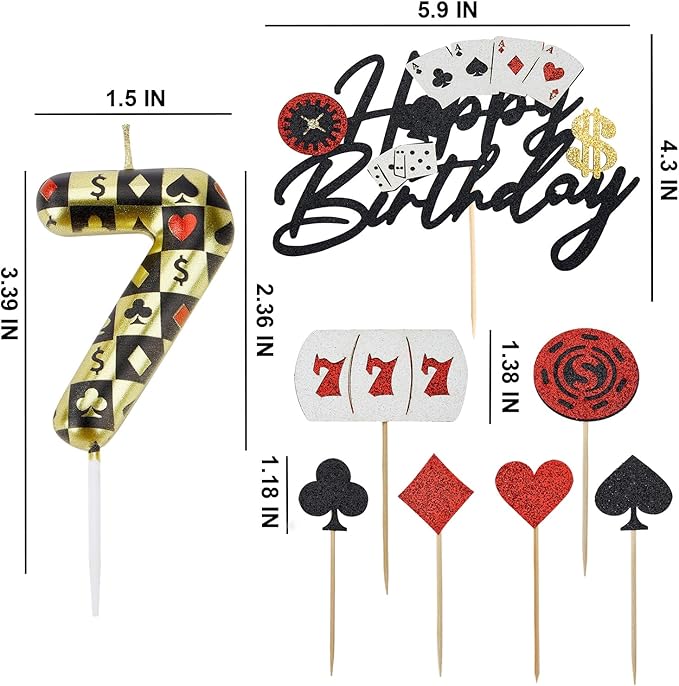 Casino Birthday Number Candles for Cake, Poker Birthday Candles for Casino Themed Birthday Party Decoration, Glitter Casino Birthday Cake Topper for Casino Night Theme Birthday Cake(Number 19 & 91)