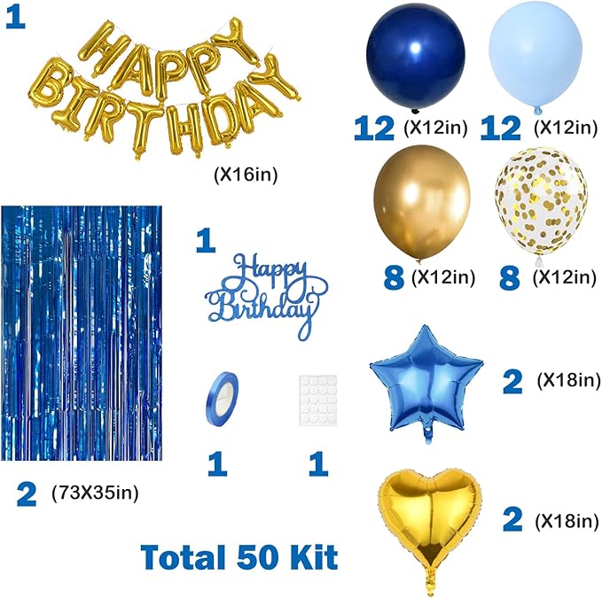 Blue Gold Birthday Decorations Happy Birthday Banner Blue Streamers Fringe Backdrop Blue Gold Birthday Party Decorations for Men