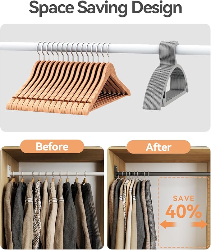 ABHENG 80 Pack Clothes Hangers, Non Slip Heavy Duty Plastic Hangers, Space Saving All-in-One Garment Hangers for Dresses Suits Jeans Knits, Hold Up to 11 LB Dry & Wet, 16.4" x 8.3", Gray, UAPY0880G
