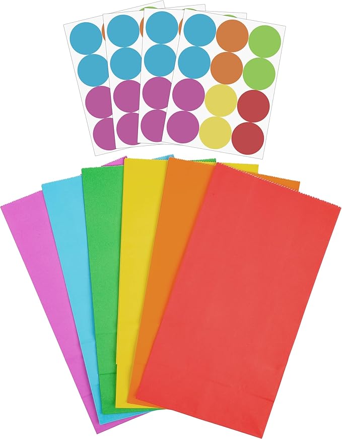 Cooraby 30 Pack Rainbow Gift Bags Candy Paper Bags with Stickers 5.1 x 3.1 x 9.4 Inches Snack Sweet Party Favor Bags for Birthday Wedding Party Anniversaries with 48 Stickers