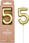 PHD CAKE 2.76 inch Classical Gold 5 Number Birthday Candles, Gold Number Candles, Cake Number Candles, Party Celebration