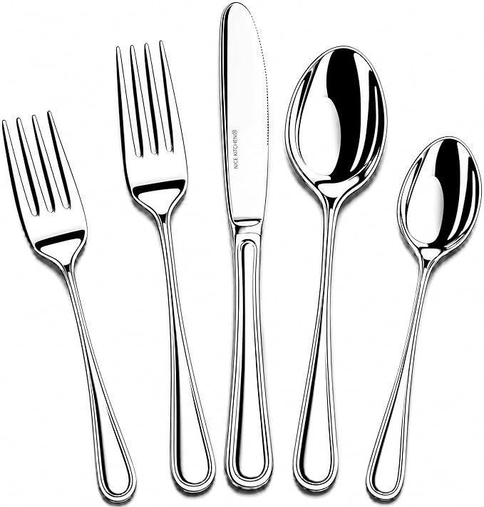 NICE KITCHEN Silverware Set for 12,60 Piece Heavy Duty Stainless Steel Flatware Set - Mirror Polished Cutlery Set,Dishwasher Safe Utensil Set with Knives Forks Spoons,Luster Series