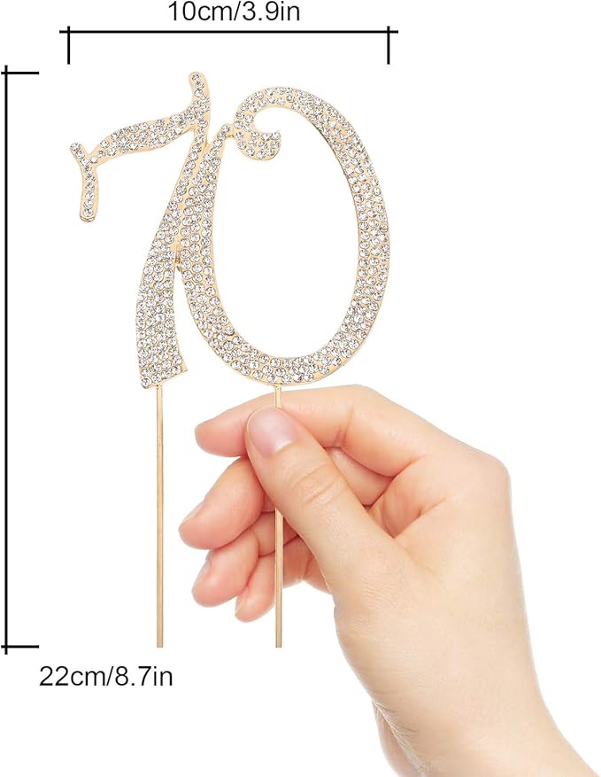 Bling Crystal Rhinestone 70 Birthday Cake Topper - Best Keepsake | 70th Party Decorations Gold