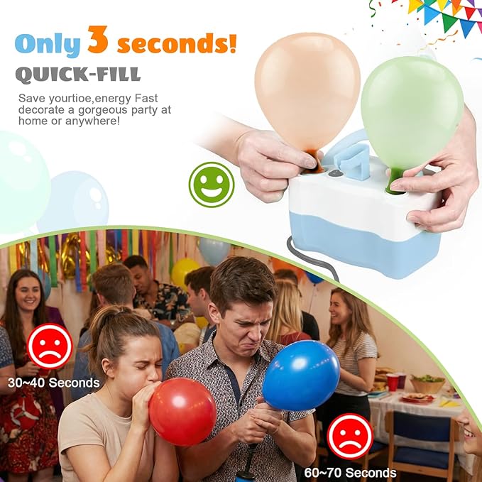 Electric Balloon Pump, 4-in-1 Balloon Inflator with Auto Deflate Function, Portable Air Filler Machine for All Latex & Foil Balloons, Fast Inflation & Quick Deflation for Party Decoration