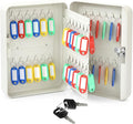 Ripeng 48-Keys Steel Key Lock Box - Wall Mount Key Cabinet with Colorful Secure Tags & Hooks Keys Organizer Storage for Home Office Hotel Rental Business Property Management, White
