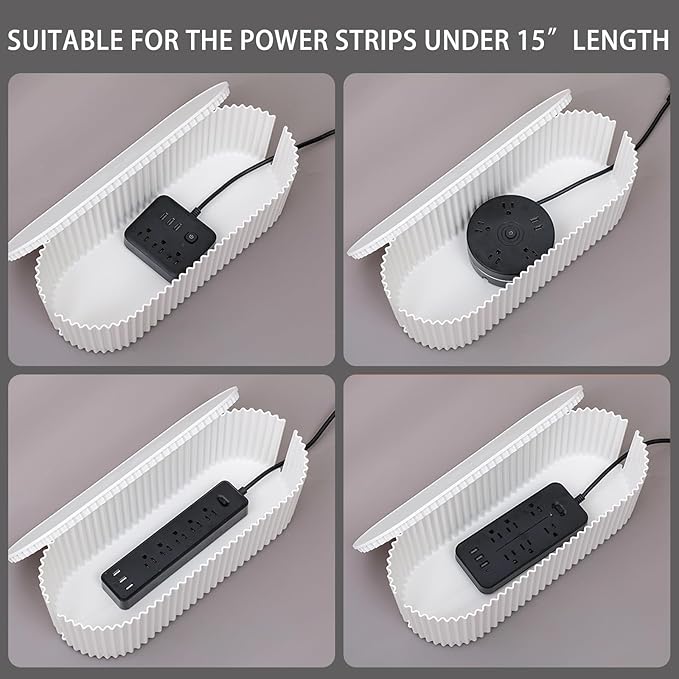 White Cable Management Box, Plastic Cable Box Organizer with Lid for Wire, Power Strip, Surge Protector, Extension Cords Hider Cover Under Home Office Desk and Floor (Large)