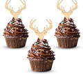 AUMIO Wooden Deer Cupcake Toppers Antler Cake Picks Wedding Baby Shower Birthday Hunting Rustic Country Party Cake Decoration Supplies 24 Counts