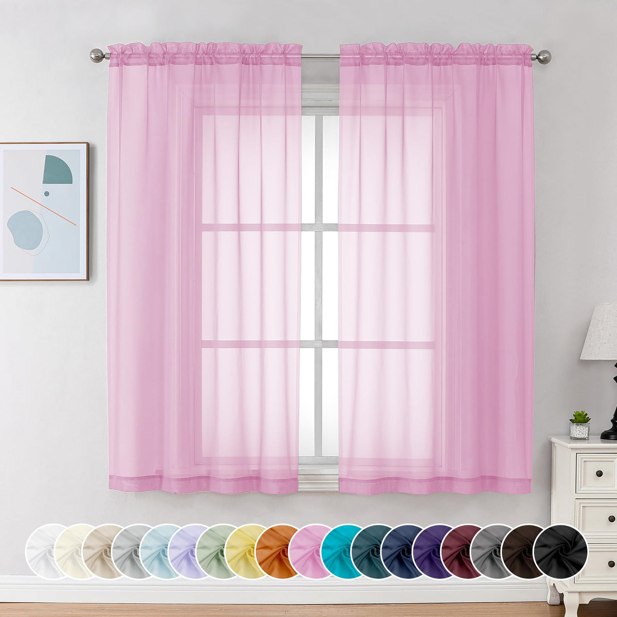 Sheer Curtains 63 Inch Length 2 Panels (2 Count)