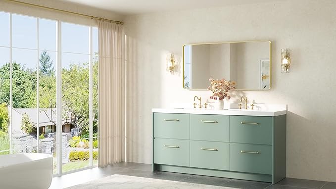 TETOTE Gold Mirror 48 x 24 Brushed Gold Metal Framed Bathroom Mirror, Tempered Glass, Modern Farmhouse Wall Mounted Mirror for Decorative(Horizontal/Vertical)