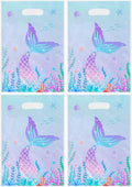 Agaommio 40PCS Mermaid Party Favor Bags Christmas Gift Bag Under the Sea Plastic Gift Bag Goodie Bags Mermaid Tail Treat Bag with Handles for Girls Kids Birthday Party Supplies 6.3"x 9.45"