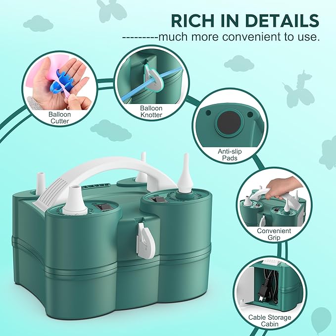 Balloon Pump, LooLaa 3-in-1 Air Pump for Inflatables and Balloons, Electric Balloon Pump for Latex 260q Foil Balloons, Quick-Fill 110V AC Inflator Deflator for Pool Floats Air Mattress Inflatables