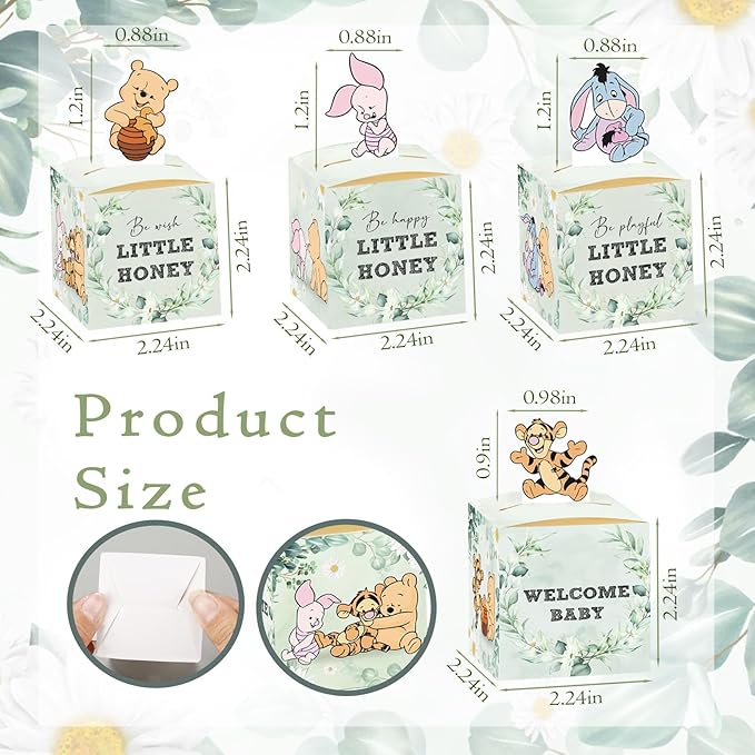 QZCYU 24pcs Winnie Baby Shower Decorations, Winnie Party Favor Boxes for Baby Showers, Bear Decorations Birthday Decorations for Boy Girls Favors Birthday Gender Reveal