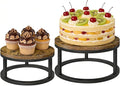 Cake Stand Set, 2 Packs Round Cupcake Stand Cake Pedestal Stand (10"/12" Plate) Industrial Rustic Wood Rustic Dessert Table Display Stand Set Serving Tray for Party, Wedding, Birthday, Baby Shower