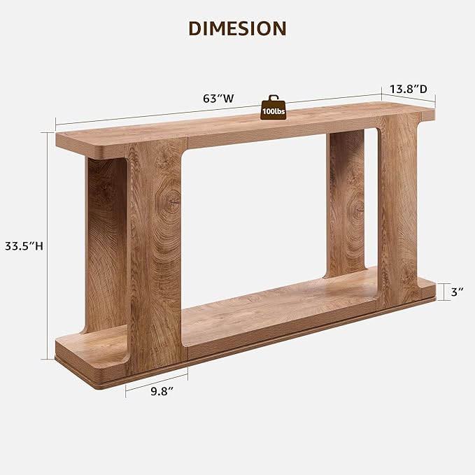 OKD 63 Inch Modern Entryway Console Table, 2-Tier Long Sofa Table Behind Couch with Curved Edge, Wood Farmhouse Narrow Entry Table for Hallway, Living Room, Foyer, Entrance, Light Tree Knot