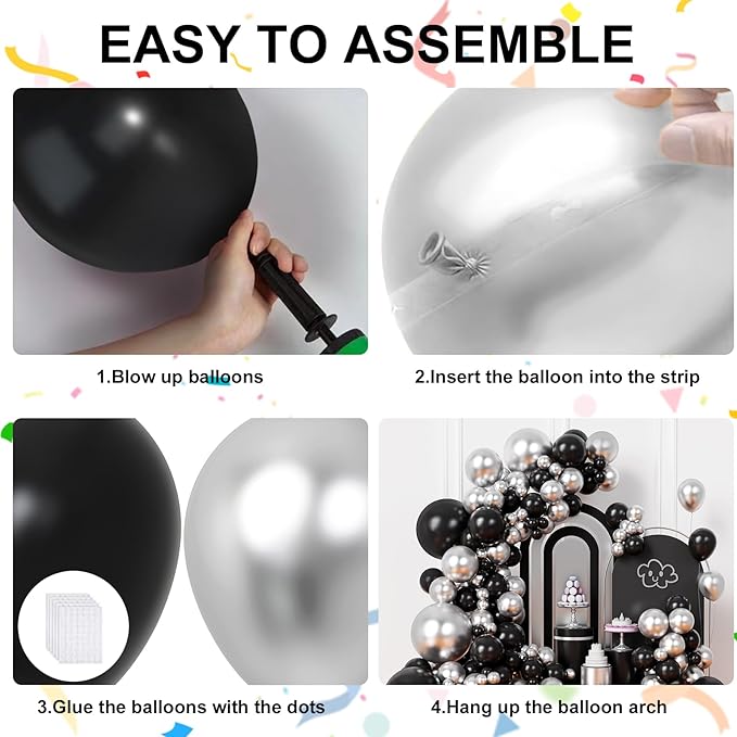 Black and Silver Balloons Garland Arch Kit, Black Silver Balloons for Birthday, Wedding, Graduation, Anniversary Decorations