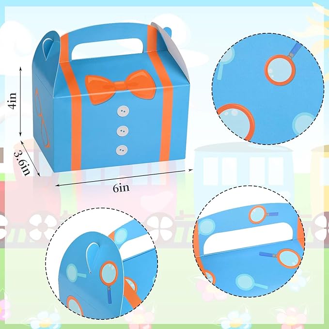 Bolsome 16 Pack Orange Blue Party Favor Boxes Blue Orange Cartoon Paper Treat Boxes for Birthday Party Baby Shower Party Supplies