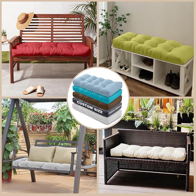Bench Cushion 48 inches,Indoor/Outdoor Non-Slip Tufted Cushions, Premium Waterproof Linen, Soft Piano Sofa Cushions, High-Density Memory Foam(Black-48x16 x 4 in)
