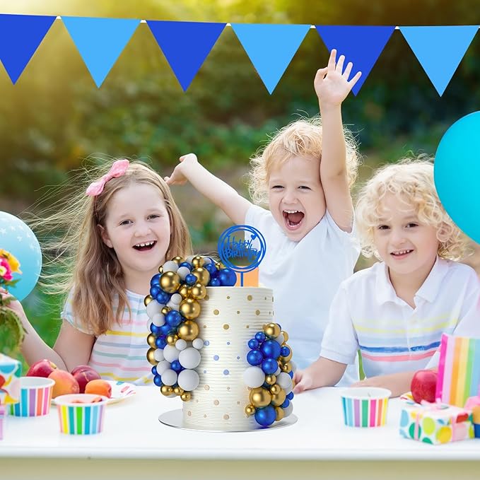 NACHLYNN 80 Pcs Cake Balls Decorations Mini Balloon Cake Topper Balls Foam Cupcake Toppers Balls for Cake Decorating Birthday Parties Weddings Anniversary (Glitter Blue Gold White)