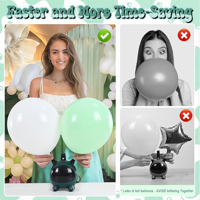 Togvu Balloon Pump Electric, Portable Balloons Inflator Air Pump with 2 Nozzles, Small Balloon Blower Machine 600W for Latex Garland Arch and Foil Balloons