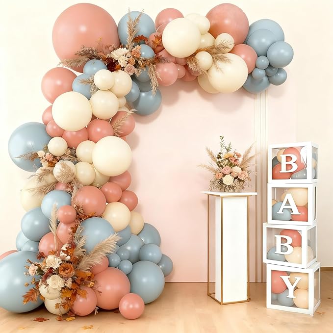 138Pcs Gender Reveal Decorations Kit with Dusty Pink Blue Balloon Garland Arch, Baby Box with Letters, He Or She Cloth Backdrop, Boy Or Girl Gender Reveal Ideas Decor Party Supplies