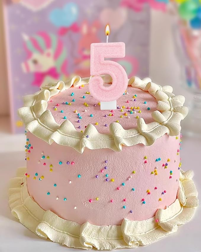 Birthday Candles for Cake, Pink Number Candles, Cake Candles with Greeting Card for Birthday Party Wedding Anniversary Celebrations (Bright Pink 5 Candle)